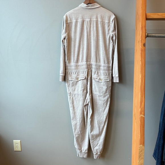 James Perse Stretch Herringbone Tan Khaki Jumpsuit, Large - Picture 7 of 8